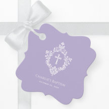 Baptism Lavender Elegant Vintage Cross in Crest