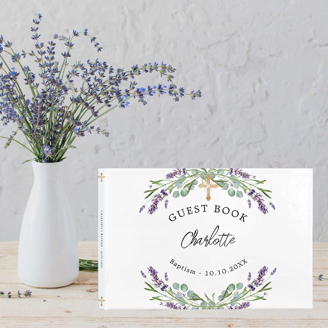 Baptism lavender violet florals eucalyptus guest book (Creator Uploaded)