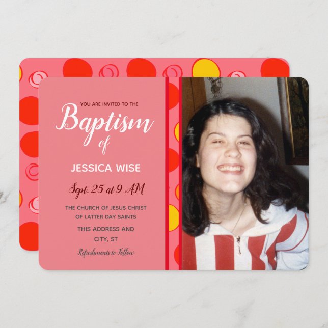 Baptism LDS Girl geometric Fun Circles Invitation (Front/Back)