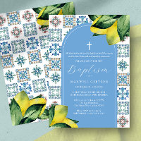 Baptism Lemon Religious Italian Blue Tile