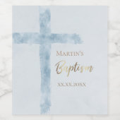 Baptism modern blue watercolor  wine label (Single Label)