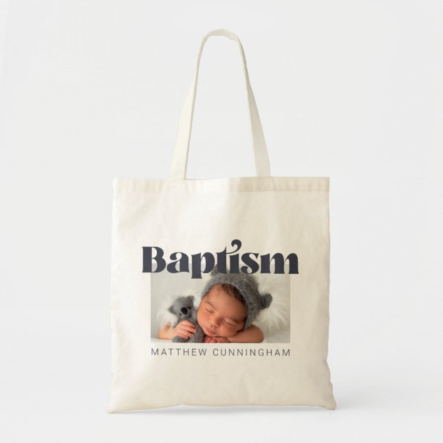 Baptism Modern Bold Simple  Photo Thank You Tote Bag (Front)