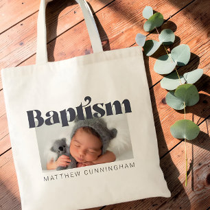 Baptism Modern Bold Simple  Photo Thank You Tote Bag
