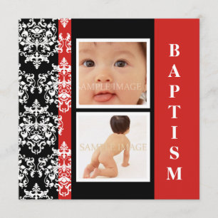 Baptism modern damask photo PERSONALIZE Invitation