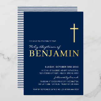 BAPTISM modern elegant cross navy blue gold