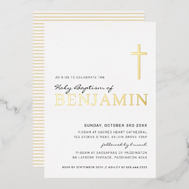 BAPTISM modern elegant cross stylish black gold (Front/Back)