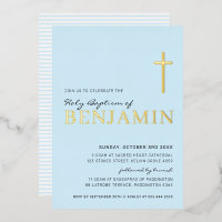BAPTISM modern elegant cross stylish boy baby blue