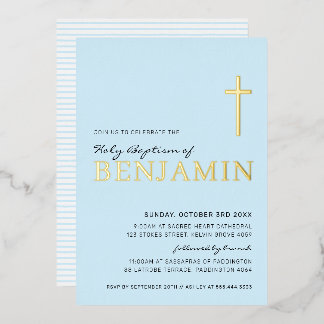 BAPTISM modern elegant cross stylish boy baby blue