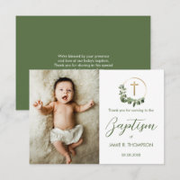 Baptism Modern Green Wreath cross Custom photo