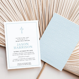 BAPTISM modern minimal cross simple boy blue Invitation