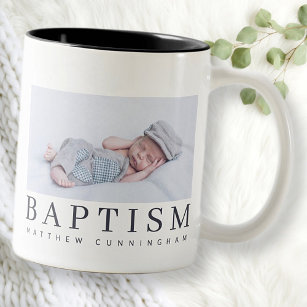 Baptism Modern Minimalist Elegant Chic Photo Two-Tone Coffee Mug