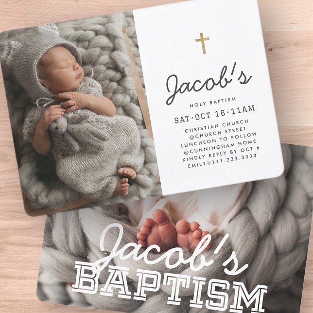 Baptism Modern Minimalist Preppy Photos Invitation (Creator Uploaded)
