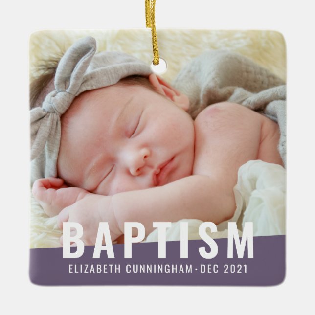 Baptism Modern Simple Custom Baby Photo Ceramic Ornament (Front)
