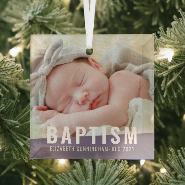 Baptism Modern Simple Custom Baby Photo Glass Tree Decoration (Insitu)