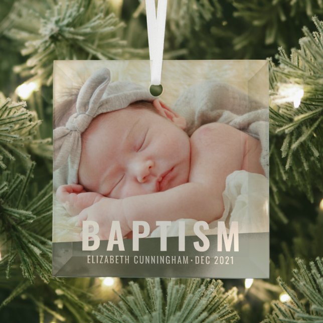 Baptism Modern Simple Custom Baby Photo Glass Tree Decoration (Insitu)