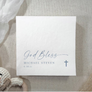 Baptism Modern Simple Dusty Blue God Bless Cross N Napkin