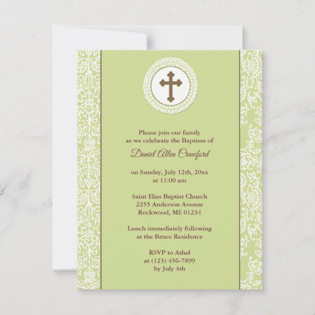 Baptism Neutral Green Invitation (Front)