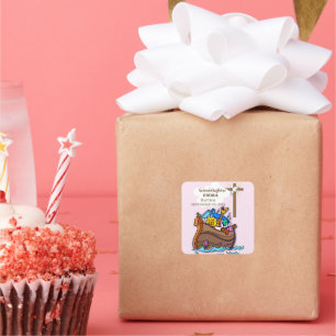 Baptism Noah's Ark Granddaughter Personalised Square Sticker