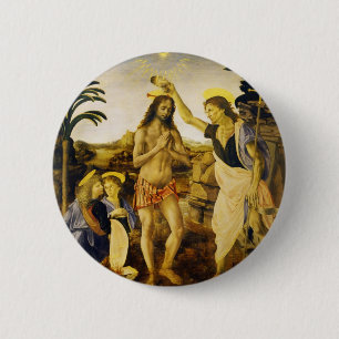 Baptism of Christ by Da Vinci and Verrocchio 6 Cm Round Badge