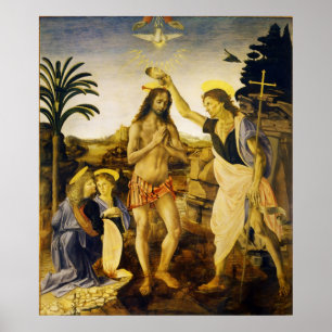 Baptism of Christ by Da Vinci and Verrocchio Poster