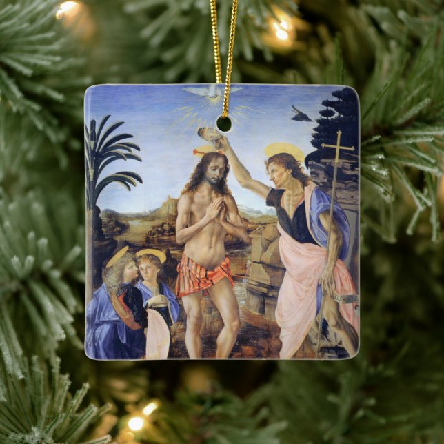Baptism of Christ by Verrocchio, Leonardo da Vinci Ceramic Ornament (Tree)