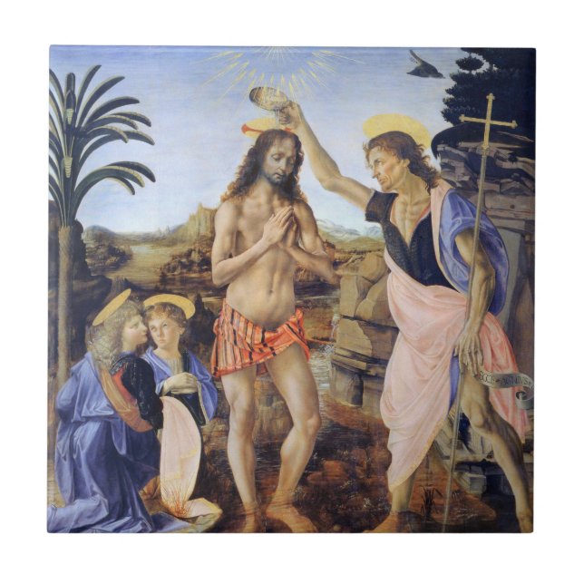 Baptism of Christ by Verrocchio, Leonardo da Vinci Ceramic Tile (Front)