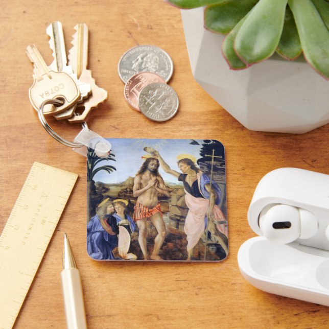 Baptism of Christ by Verrocchio, Leonardo da Vinci Key Ring (Desk)