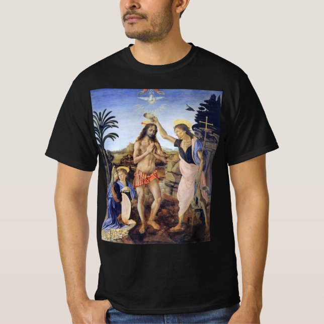 Baptism of Christ by Verrocchio, Leonardo da Vinci T-Shirt (Front)