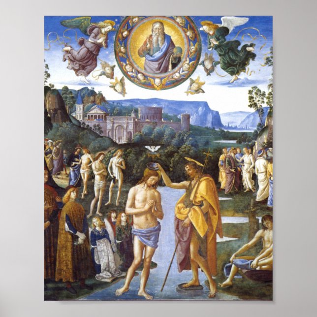 Baptism Of Christ Sistine Chapel - Pietro Perugino Poster (Front)