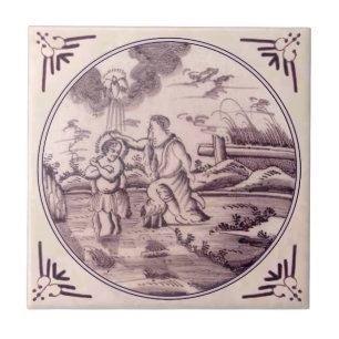 Baptism of Jesus Delft Manganese Repro 18th Cent. Ceramic Tile