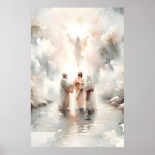 Baptism Of Jesus Watercolor Bible Scene Christian Poster