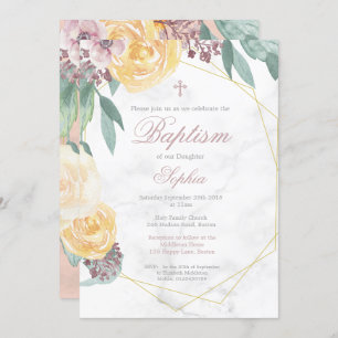 Baptism or Christening Floral Geometric Pink Chic Invitation