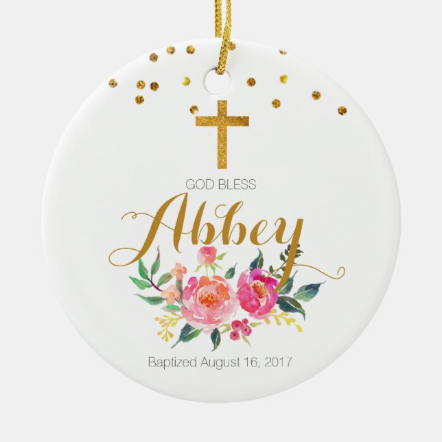 Baptism Ornament God Bless Baby Girl Ornament (Front)