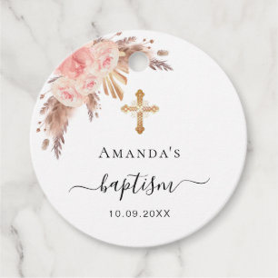 Baptism pampas grass blush floral thank you favour tags