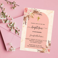 Baptism pampas grass rose gold blush marble girl