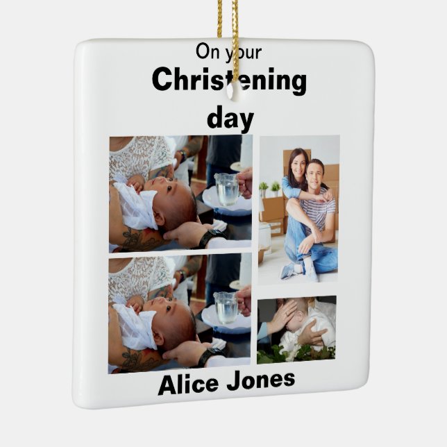 Baptism Personalised 4 Photo Collage  Ceramic Ornament (Right)