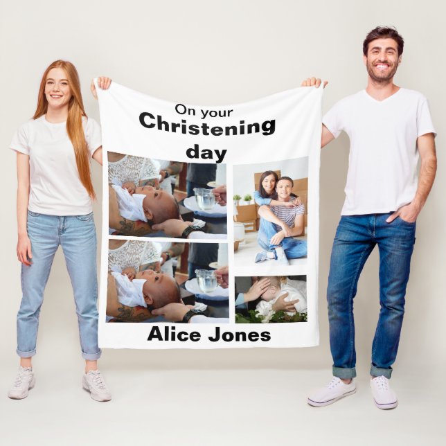 Baptism Personalised 4 Photo Collage  Fleece Blanket (In Situ)