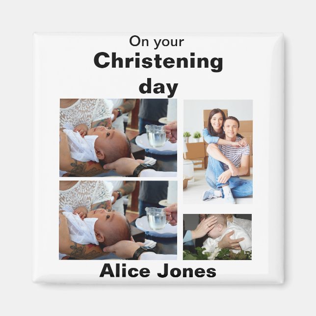 Baptism Personalised 4 Photo Collage  Magnet (Front)