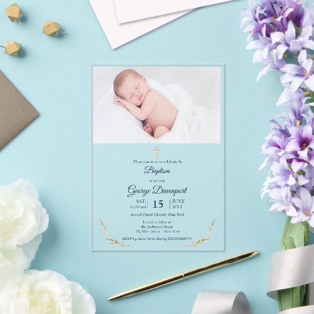 Baptism Photo gold cross transparent Invitation (Insitu (Wedding))
