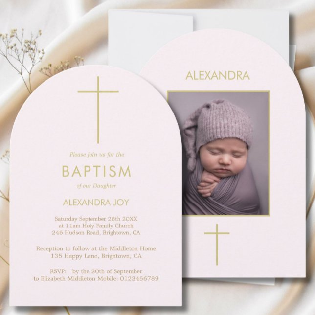  Baptism Photo Gold  Pink  Girls Religious Invitation (Creator Uploaded)