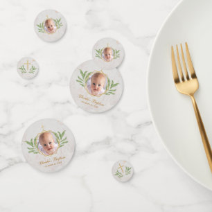 Baptism Photo Greenery Botanical Geometric Marble  Confetti