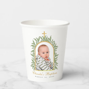 Baptism Photo Greenery Faux Gold Foil Arch Script Paper Cups