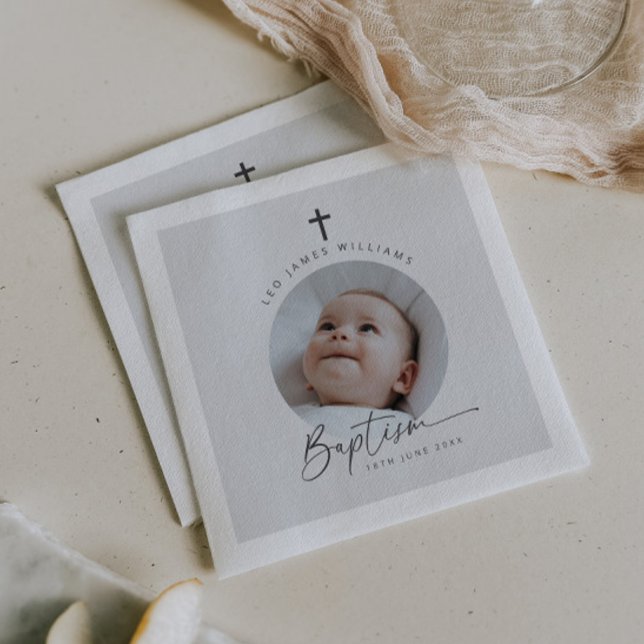 Baptism Photo Grey Background Napkin (Zazzle Baptism Photo Grey Background Napkins)