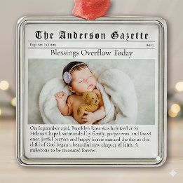 Baptism Photo Keepsake Newspaper Metal Ornament