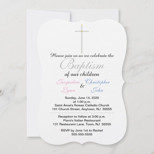 Baptism Pink Blue Twins Invitations (Front)