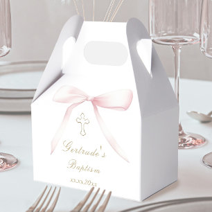 Baptism pink bow baby girl  favour box