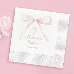 Baptism pink bow baby girl  napkin