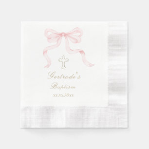 Baptism pink bow baby girl napkin