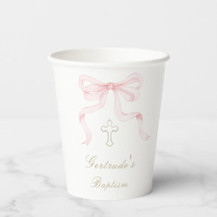 Baptism pink bow baby girl paper cups