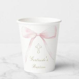 Baptism pink bow baby girl  paper cups